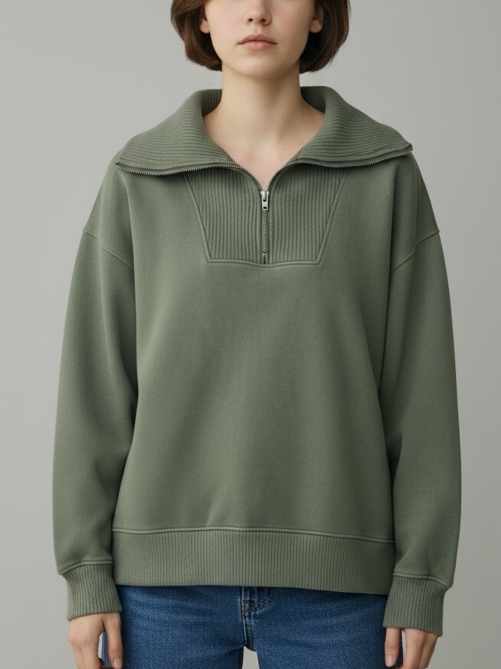 NWT C & C California Olive Green Hailey Sun Washed Fleece Zip Pullover - Small